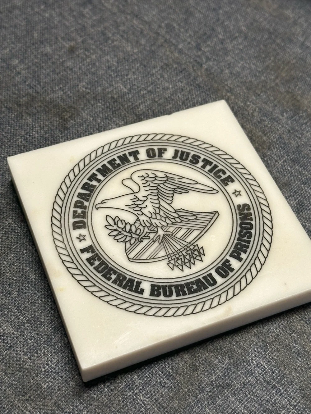 Federal Bureau of Prisons Marble Coaster - White